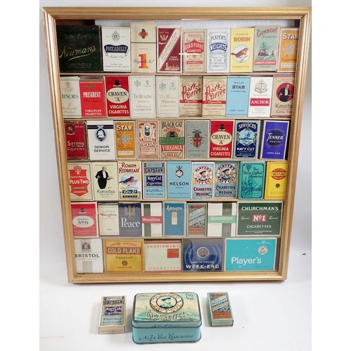 1226 - A glazed display of old cigarette boxes plus further cigarette boxes