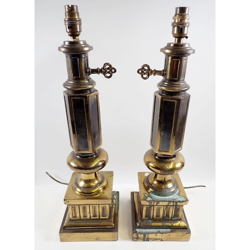 1227 - A pair of large French brass octagonal table lamps, 53cm