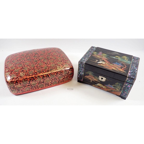 1228 - A lacquer musical jewellery box, 18 x 12.5cm and a Kashmiri lacquer box