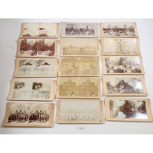 1234 - A large group of stereoscope cards including topographical, many world wide images, Goat Teams San F... 