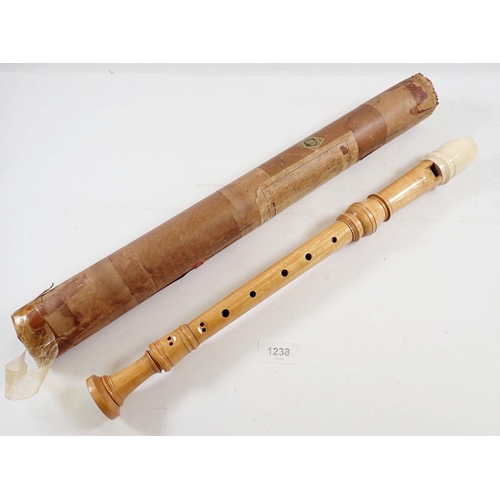 1238 - A Schott and Dolmetsch treble recorder with ivory mouthpiece, 47.5cm (ivory exemption certificate UX... 