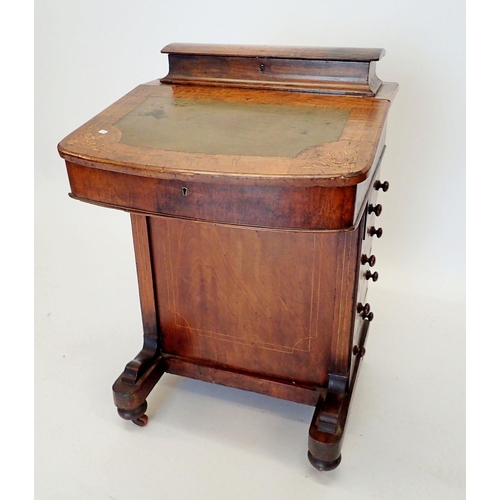 1241 - A Victorian walnut Davenport desk with satinwood inlay, one foot a/f