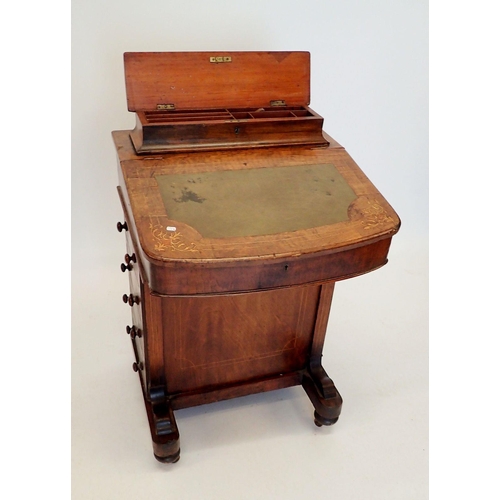 1241 - A Victorian walnut Davenport desk with satinwood inlay, one foot a/f