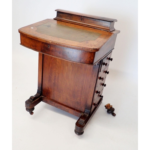 1241 - A Victorian walnut Davenport desk with satinwood inlay, one foot a/f