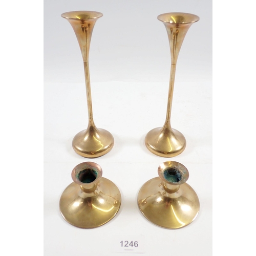 1246 - A pair of Danish Boye's Metalkunst brass candlesticks and a taller pair of candlesticks, 20cm