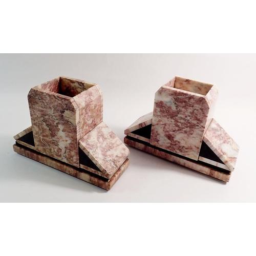 1253 - A pair of Art Deco stepped purple marble bookends, 23 x 16cm