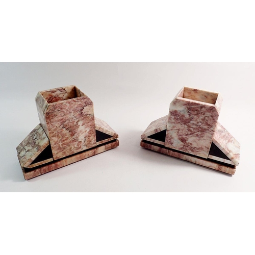 1253 - A pair of Art Deco stepped purple marble bookends, 23 x 16cm