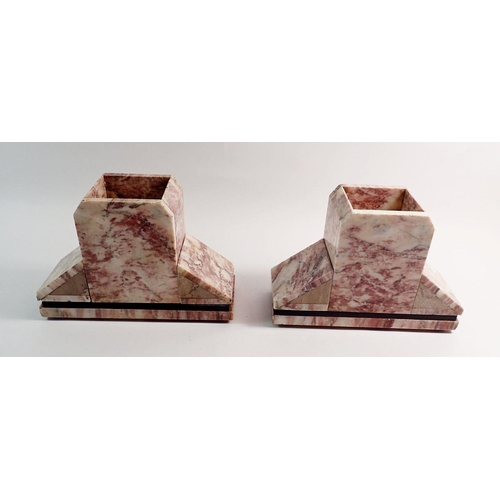 1253 - A pair of Art Deco stepped purple marble bookends, 23 x 16cm