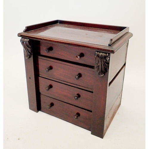 1265 - A 19th century mahogany collectors cabinet with four drawers and locking side bracket, 48 x 40 x 28c... 