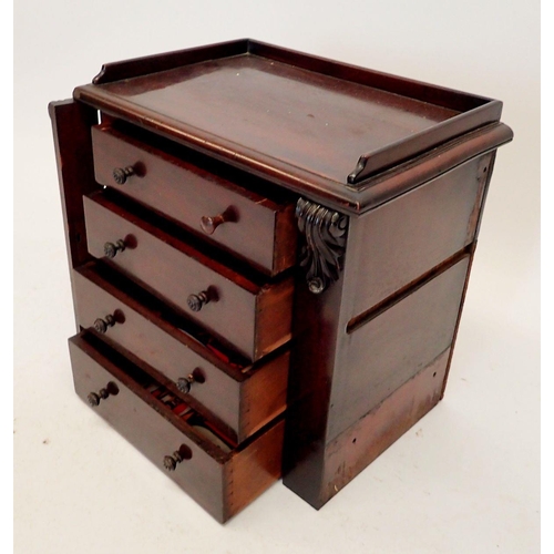 1265 - A 19th century mahogany collectors cabinet with four drawers and locking side bracket, 48 x 40 x 28c... 