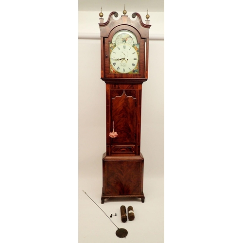 1273 - A large victorian mahogany long case clock with painted moon phase dial, eight day striking movement... 