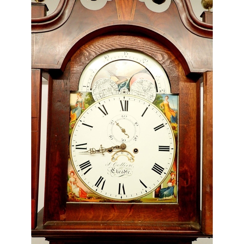 1273 - A large victorian mahogany long case clock with painted moon phase dial, eight day striking movement... 