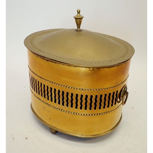 1279 - A brass classical style log bucket and cover, 34cm high