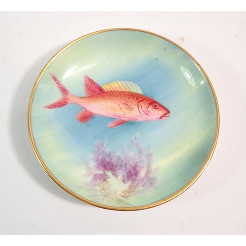 128 - A Royal Worcester pin dish painted squirrel fish by A Balham, 9cm diameter