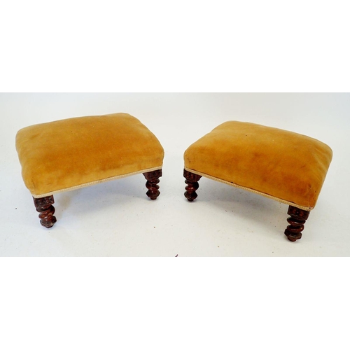 1294 - A pair of Victorian footstools on carved supports, 29 x 36cm