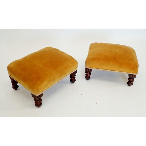 1294 - A pair of Victorian footstools on carved supports, 29 x 36cm