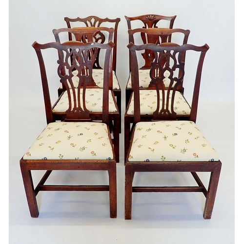 1295 - Two pairs of Georgian Chippendale style mahogany dining chairs and two singles all upholstered to ma... 