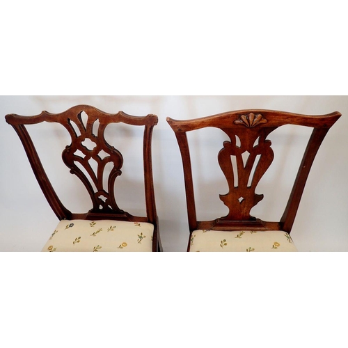 1295 - Two pairs of Georgian Chippendale style mahogany dining chairs and two singles all upholstered to ma... 