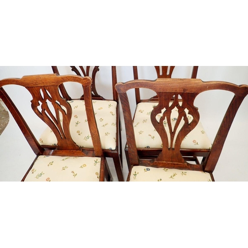 1295 - Two pairs of Georgian Chippendale style mahogany dining chairs and two singles all upholstered to ma... 