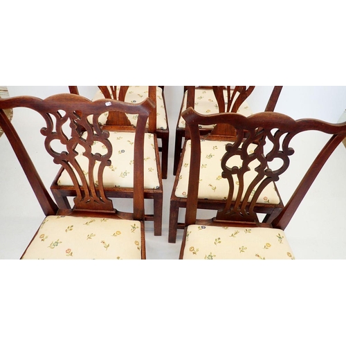 1295 - Two pairs of Georgian Chippendale style mahogany dining chairs and two singles all upholstered to ma... 