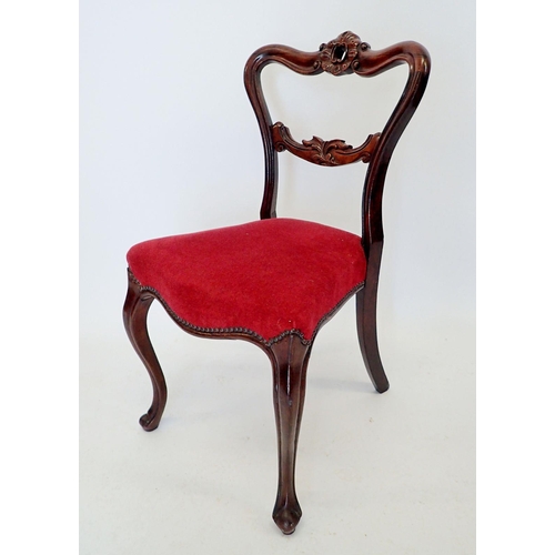 1298 - A Victorian rosewood dining chair with finely carved scroll and foliage carved decoration all on cab... 