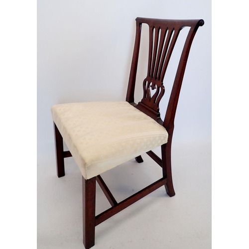 1299 - A pair of Georgian Chippendale style mahogany dining chairs with vase form splat and scroll over top... 