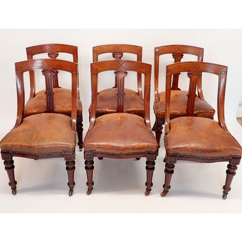 1304 - A set of six Victorian Aesthetic style slope back chairs