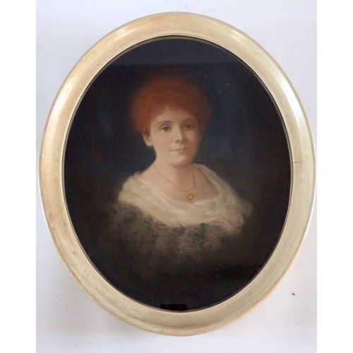 1310 - Keturah Collings (1862-) pastel portrait of a lady wearing gold necklace, labelled and dated 1932 to... 