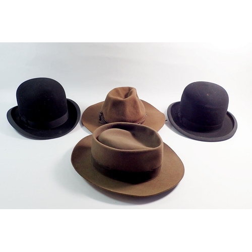 1313 - Two bowler hats, a trilby and a scout hat