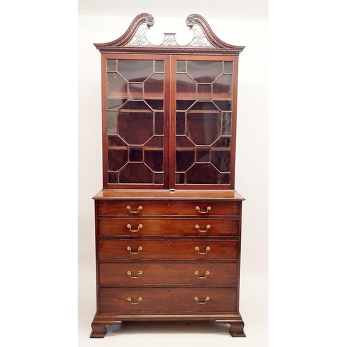 1323 - A fine 19th century George III style mahogany secrétaire bookcase with pierced swan neck pediment ov... 