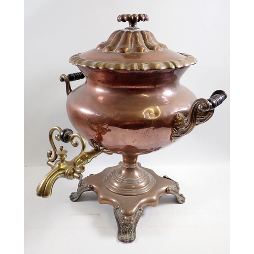 1324 - A Victorian copper and brass bombe form samovar, 40cm tall