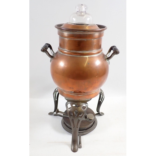 1326 - An American copper coffee percolator on brass stand with glass lid, 32cm