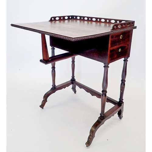 1327 - An unusual Victorian Gothic style mahogany  desk with gallery top over drop down flap to front and t... 