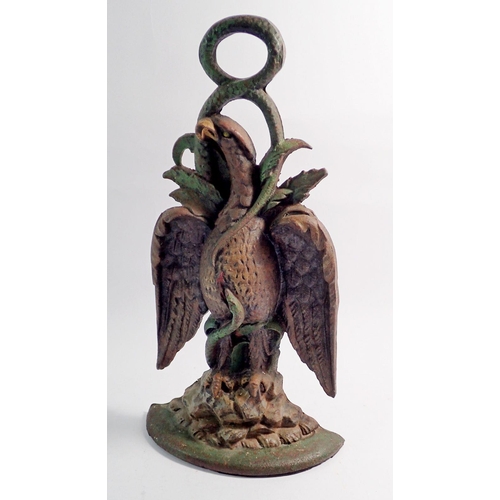 1342 - A Victorian painted cast iron vulture door stop with registration mark, 36cm