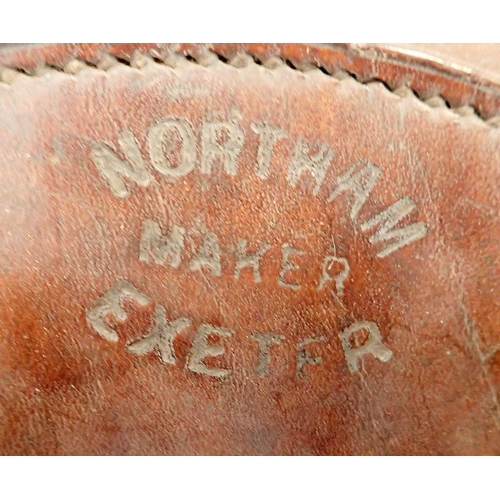 1343 - An antique leather suitcase by Northam of Exeter, 60cm wide