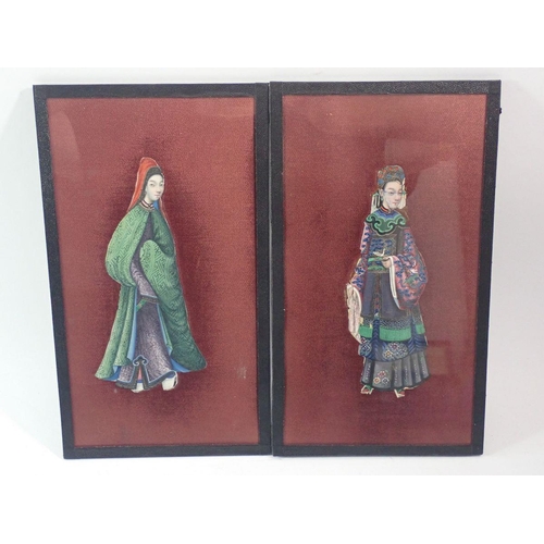 1360 - A pair of Chinese watercolour on rice paper paintings of women, 24 x 13cm