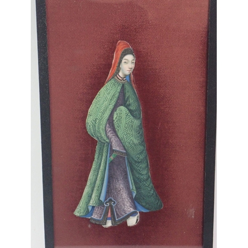 1360 - A pair of Chinese watercolour on rice paper paintings of women, 24 x 13cm