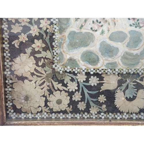 1362 - A 19th century Venetian pressed paper, beadwork and cut out paper collage picture of the  Madonna an... 