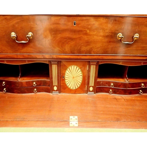 1368 - A fine 19th century George III style mahogany secrétaire chest on chest with satinwood inlaid patera... 