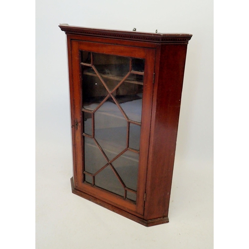 1369 - A Georgian mahogany astragal glazed corner cupboard, 99cm tall