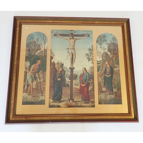 1370 - An Arundel Society Triptych chromolithograph of the annunciation, mount 86 x 76cm