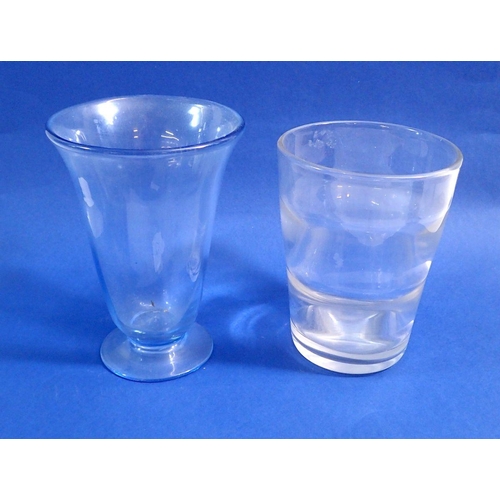 139 - A blue glass flared vase and a ribbed glass vase, both with pontil mark, 16cm