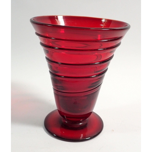 142 - A Whitefriars red swirled glass vase, 14cm