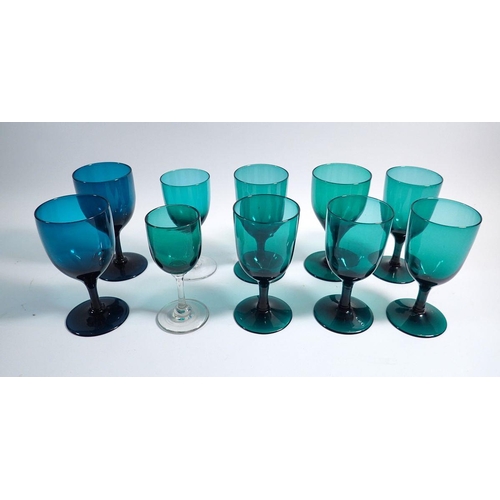 155 - Ten antique green wine glasses