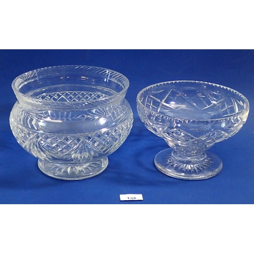 158 - Two cut glass fruit bowls on pedestal feet, largest 17cm tall