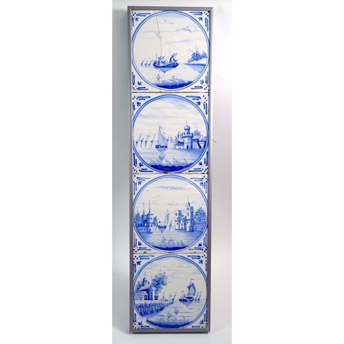 17 - A set of four Delft tiles framed as one, one a/f, 60 x 16cm