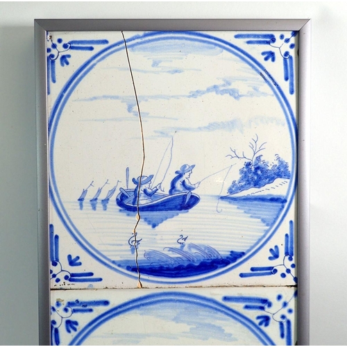 17 - A set of four Delft tiles framed as one, one a/f, 60 x 16cm