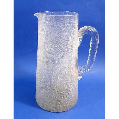 170 - A Victorian crackle glass ice jug with ice pocket below handle, 26cm tall