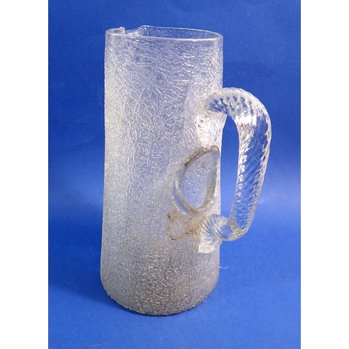 170 - A Victorian crackle glass ice jug with ice pocket below handle, 26cm tall