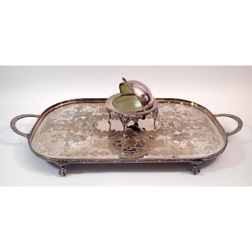 193 - A Viners silver plated tray with foliage decoration on claw feet 39 x 56cm and a silver plated Pinde... 